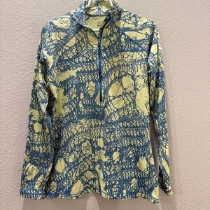 Nike Pro HyperWarm Dri-FIT 1/2 zip pullover blue yellow scribble lace pattern XL